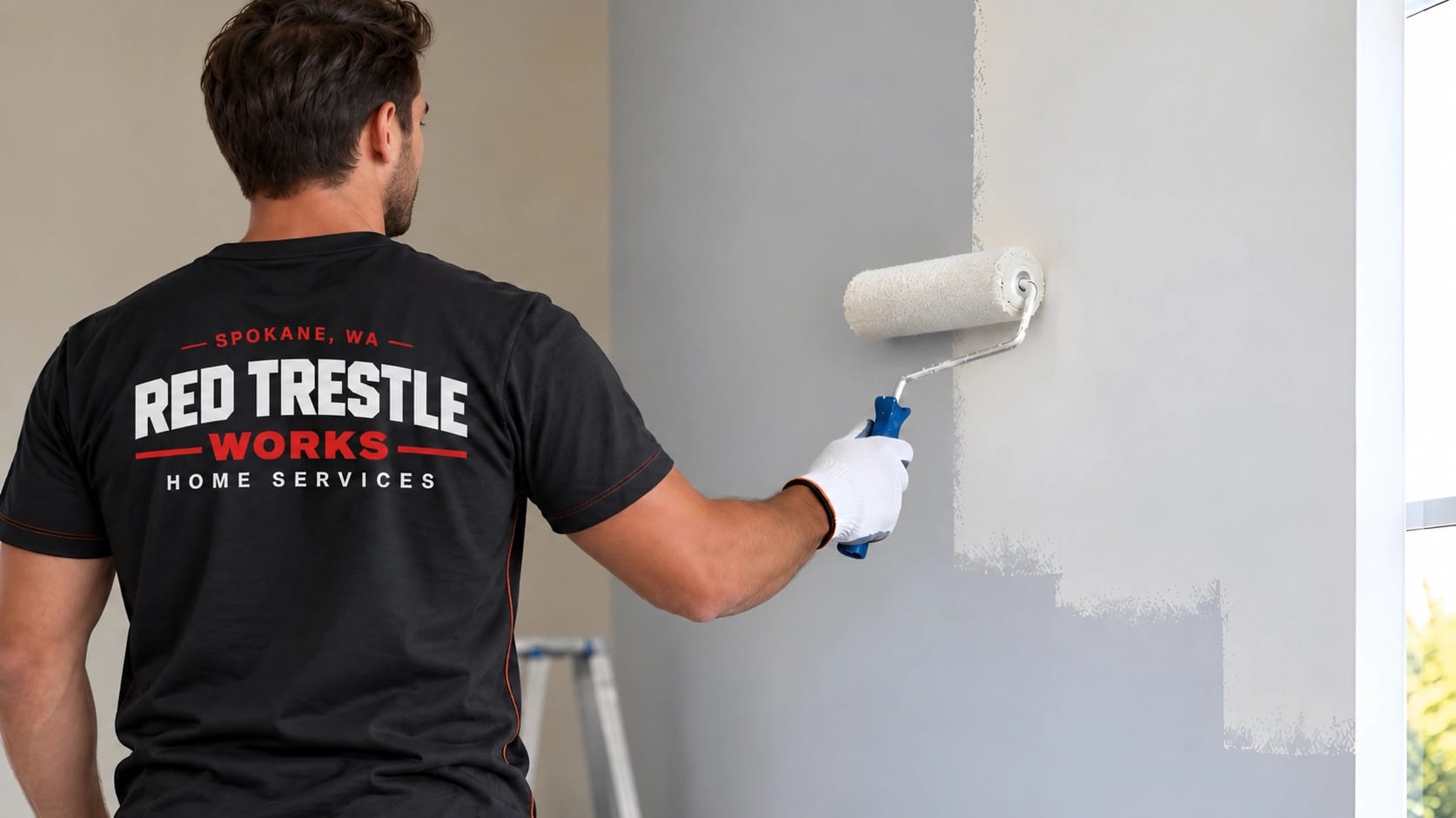 A Red Trestle Works handyman painting an interior wall