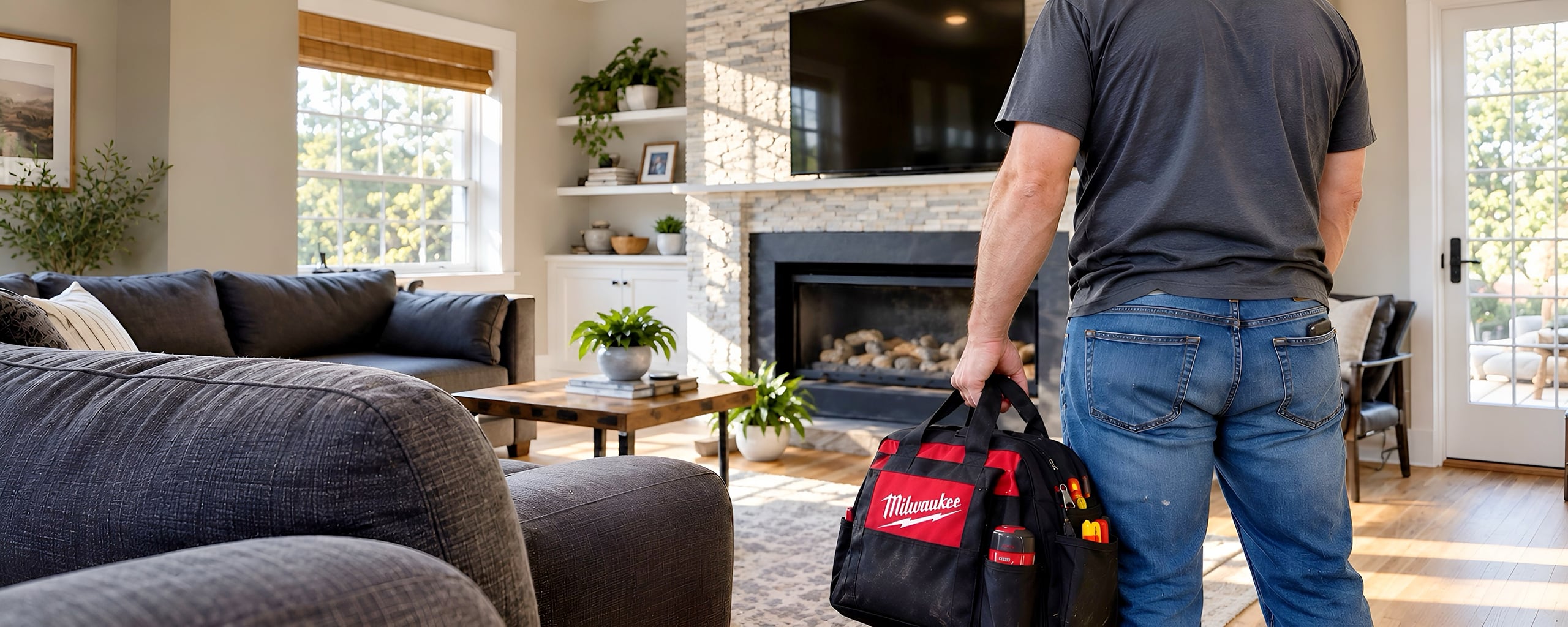 A professional handyman arriving at a Spokane home