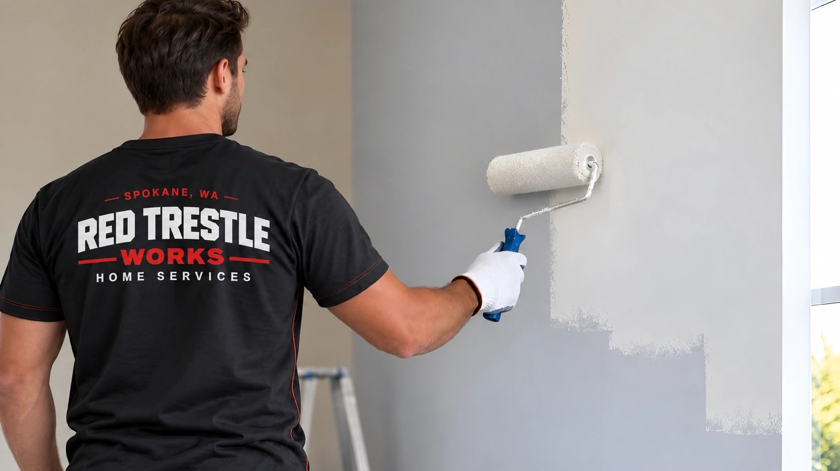 A painter applying a fresh coat of paint to an interior wall